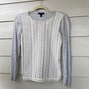 J. Crew XXS Gray & Cream Embroidered 3/4 Length Sleeve Top